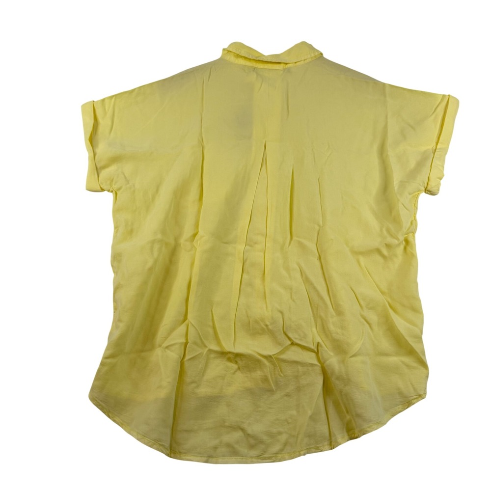 Ecothreads Womens Short Sleeve Button Down Shirt Yellow Size S Collared Pocket